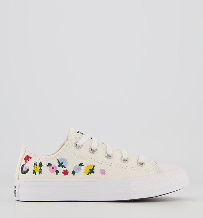 Converse All Star Low Youth Trainers Vintage White Floral Festival