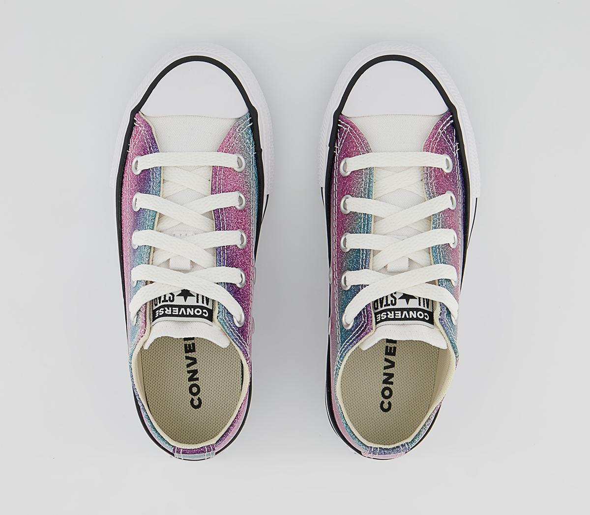 Converse All Star Low Youth Trainers Converse All Star Low Youth Trainers Pink Purple Teal Glitter