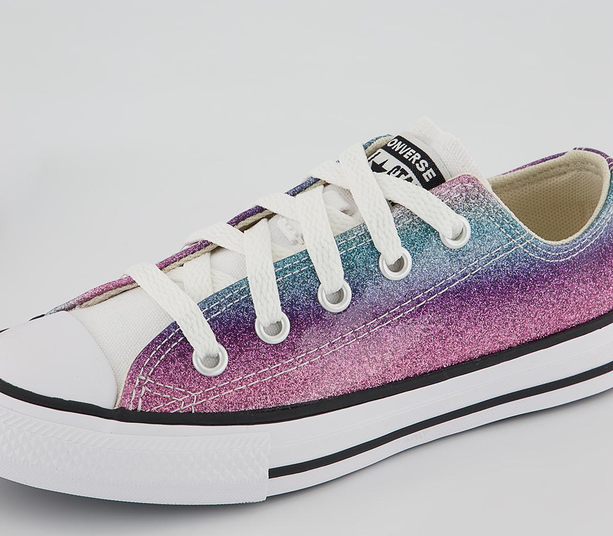 Converse All Star Low Youth Trainers Converse All Star Low Youth Trainers Pink Purple Teal Glitter