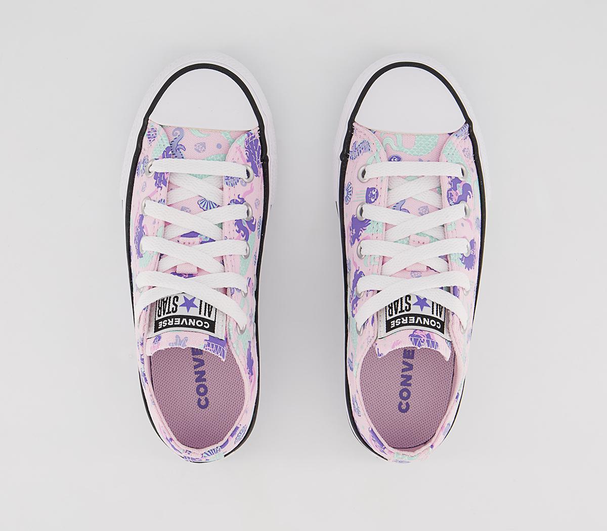 Converse All Star Low Youth Trainers Converse All Star Low Youth Trainers Pink Foam Wild Lilac Light Dew Mermaid