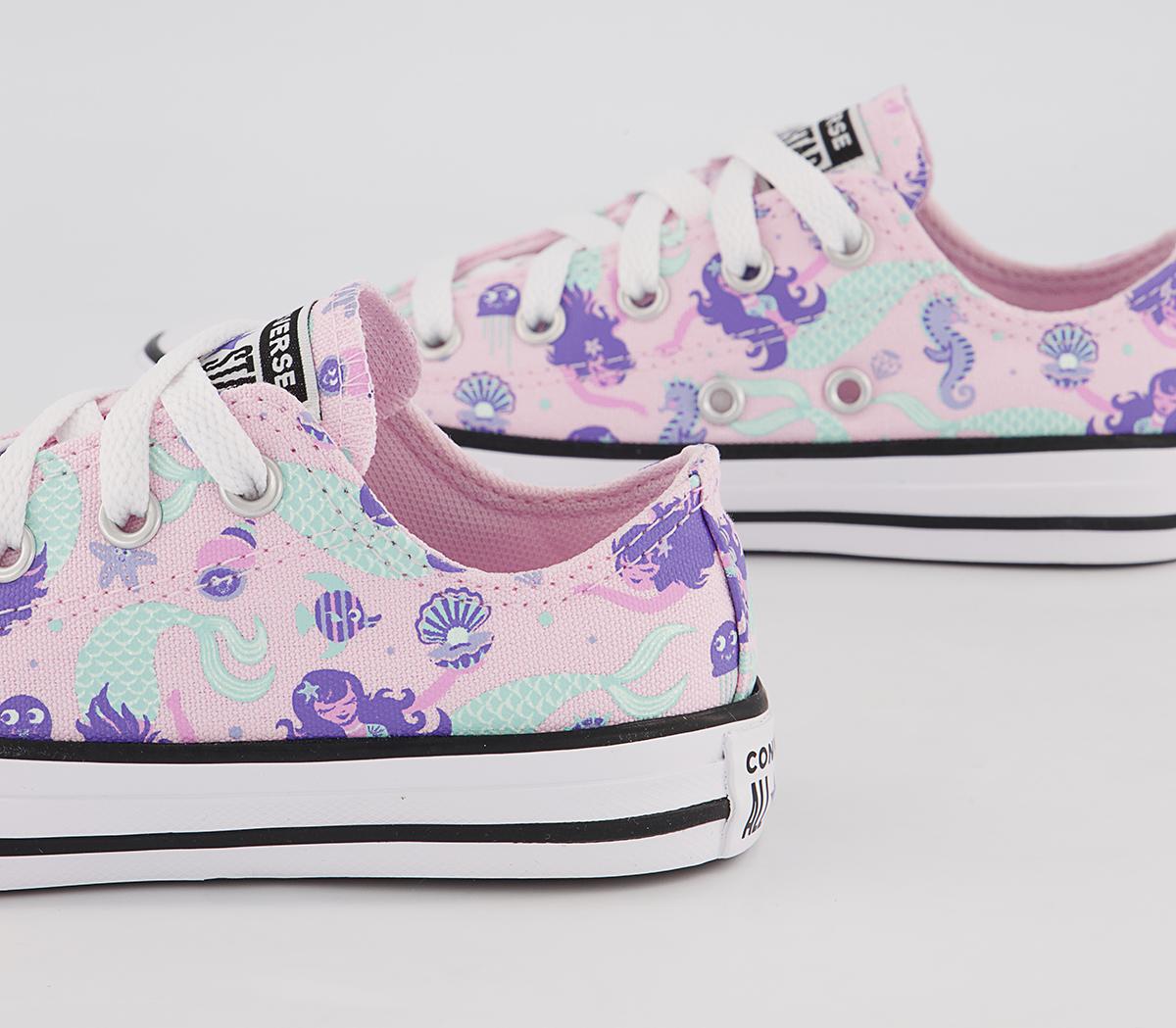 Converse All Star Low Youth Trainers Converse All Star Low Youth Trainers Pink Foam Wild Lilac Light Dew Mermaid