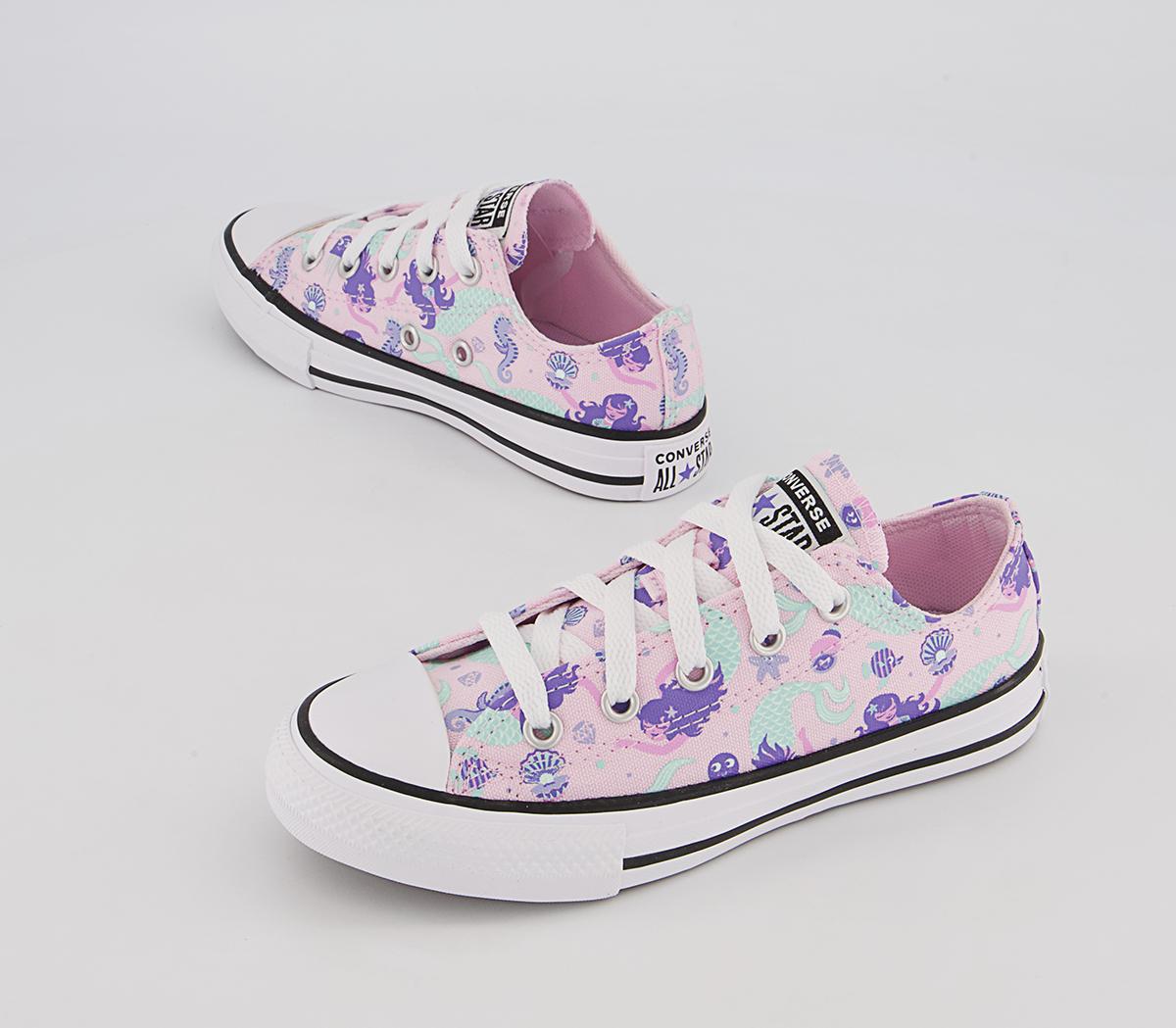 Converse All Star Low Youth Trainers Converse All Star Low Youth Trainers Pink Foam Wild Lilac Light Dew Mermaid