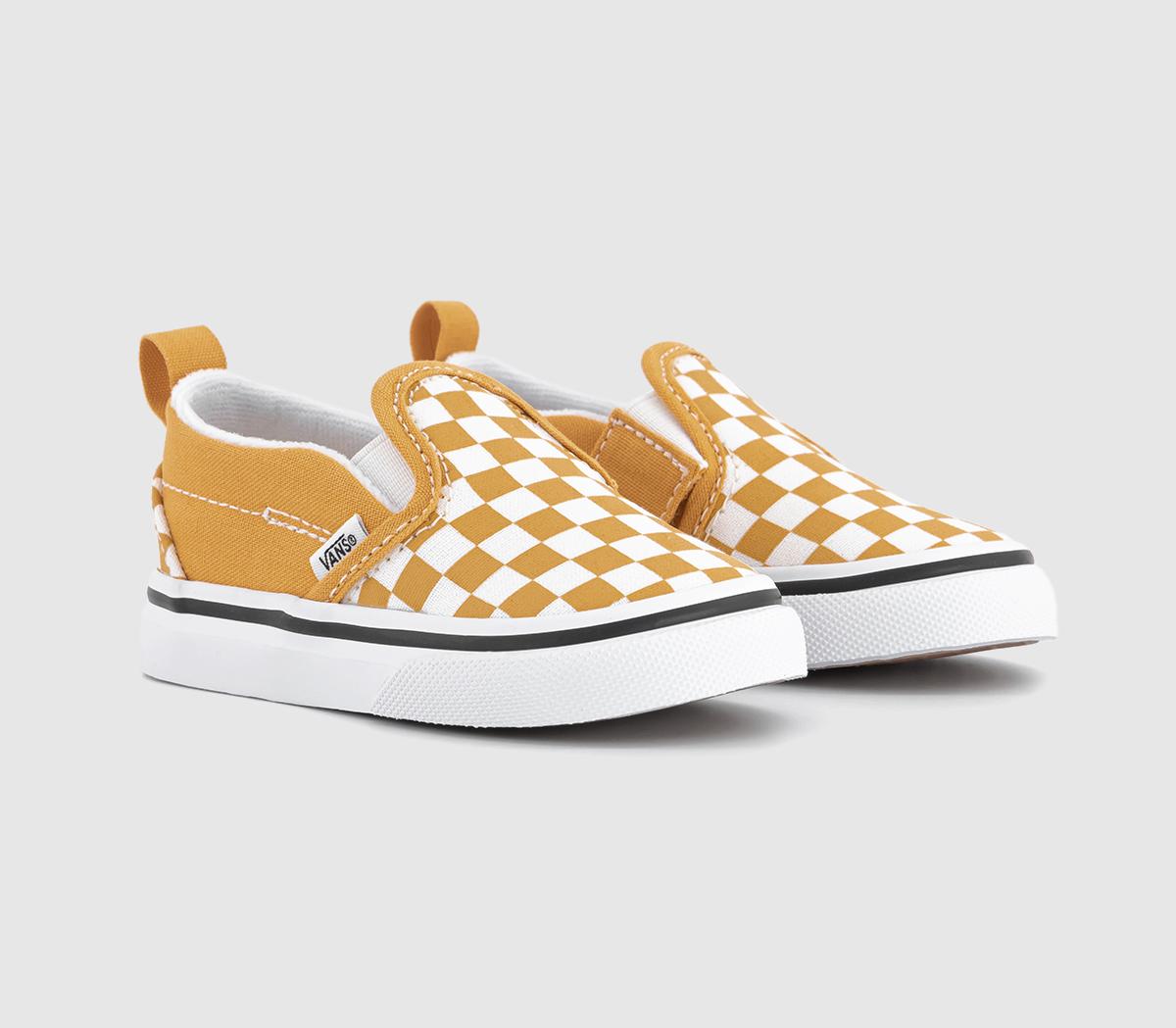 Vans Kids Classic Slip On Toddler Trainers Color Theory Checkerboard Golden Glow Gold/White, 7infant