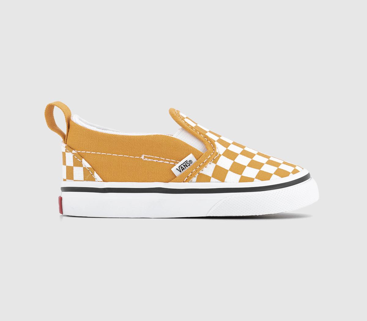 Kids Classic Slip On Toddler Trainers Color Theory Checkerboard Golden Glow Gold/White
