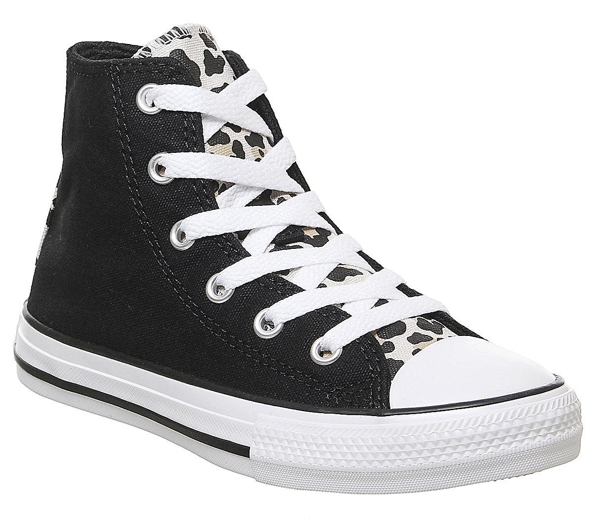 ConverseAll Star Hi Mid Sizes TrainersBlack Driftwood White Leopard Tongue