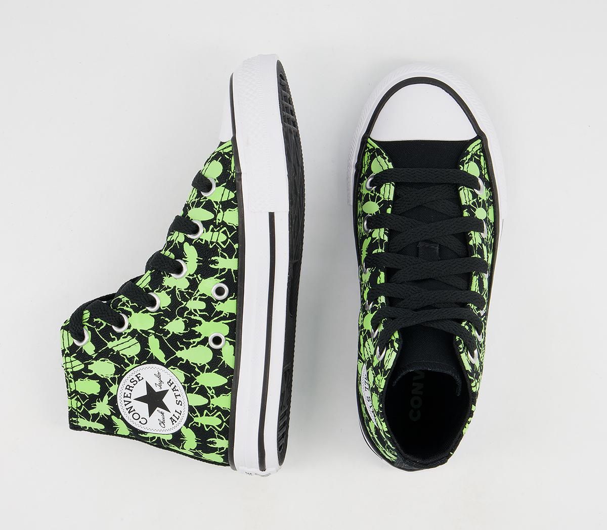 Converse All Star Hi Youth Trainers Converse All Star Hi Youth Trainers Black Ceramic Green White Glow Bug