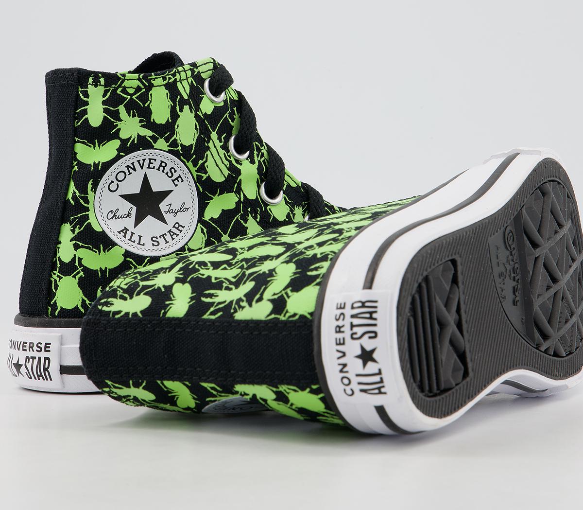 Converse All Star Hi Youth Trainers Converse All Star Hi Youth Trainers Black Ceramic Green White Glow Bug