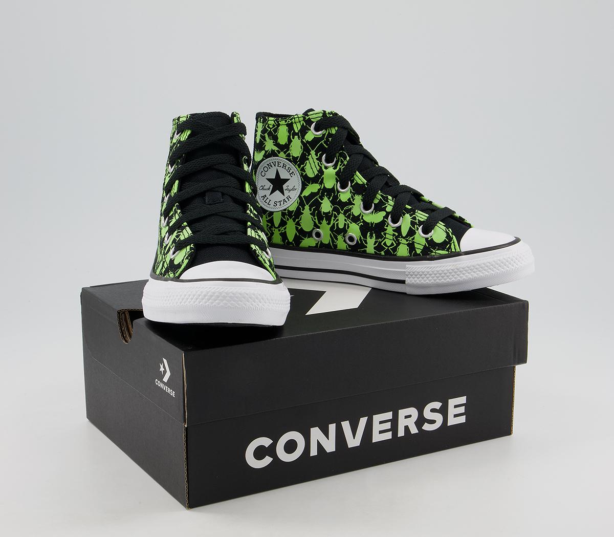 Converse All Star Hi Youth Trainers Converse All Star Hi Youth Trainers Black Ceramic Green White Glow Bug