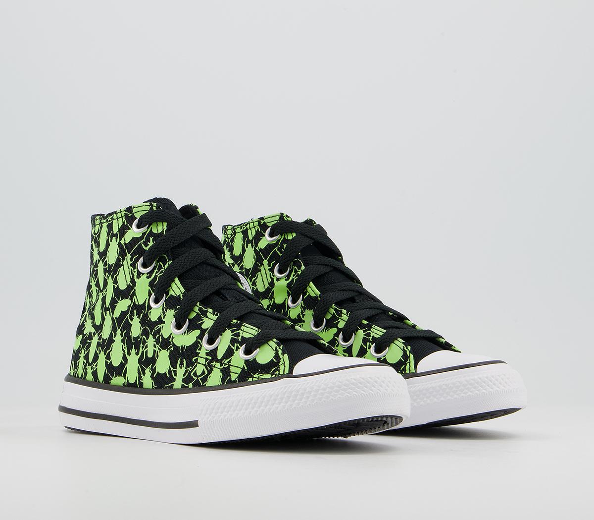 Converse All Star Hi Youth Trainers Converse All Star Hi Youth Trainers Black Ceramic Green White Glow Bug