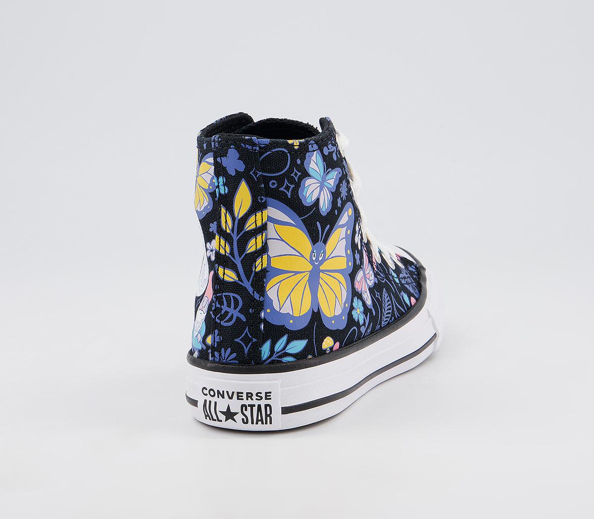 Converse All Star Hi Youth Trainers Converse All Star Hi Youth Trainers Black Bleached Cyan Pink Gaze Butterfly
