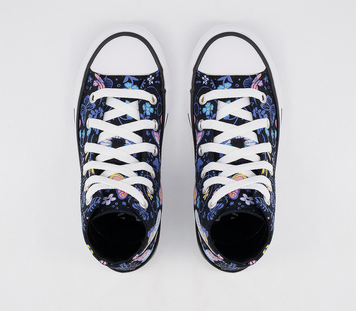 Converse All Star Hi Youth Trainers Converse All Star Hi Youth Trainers Black Bleached Cyan Pink Gaze Butterfly