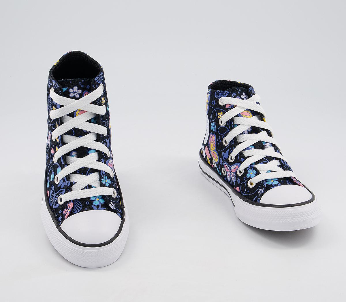 Converse All Star Hi Youth Trainers Converse All Star Hi Youth Trainers Black Bleached Cyan Pink Gaze Butterfly