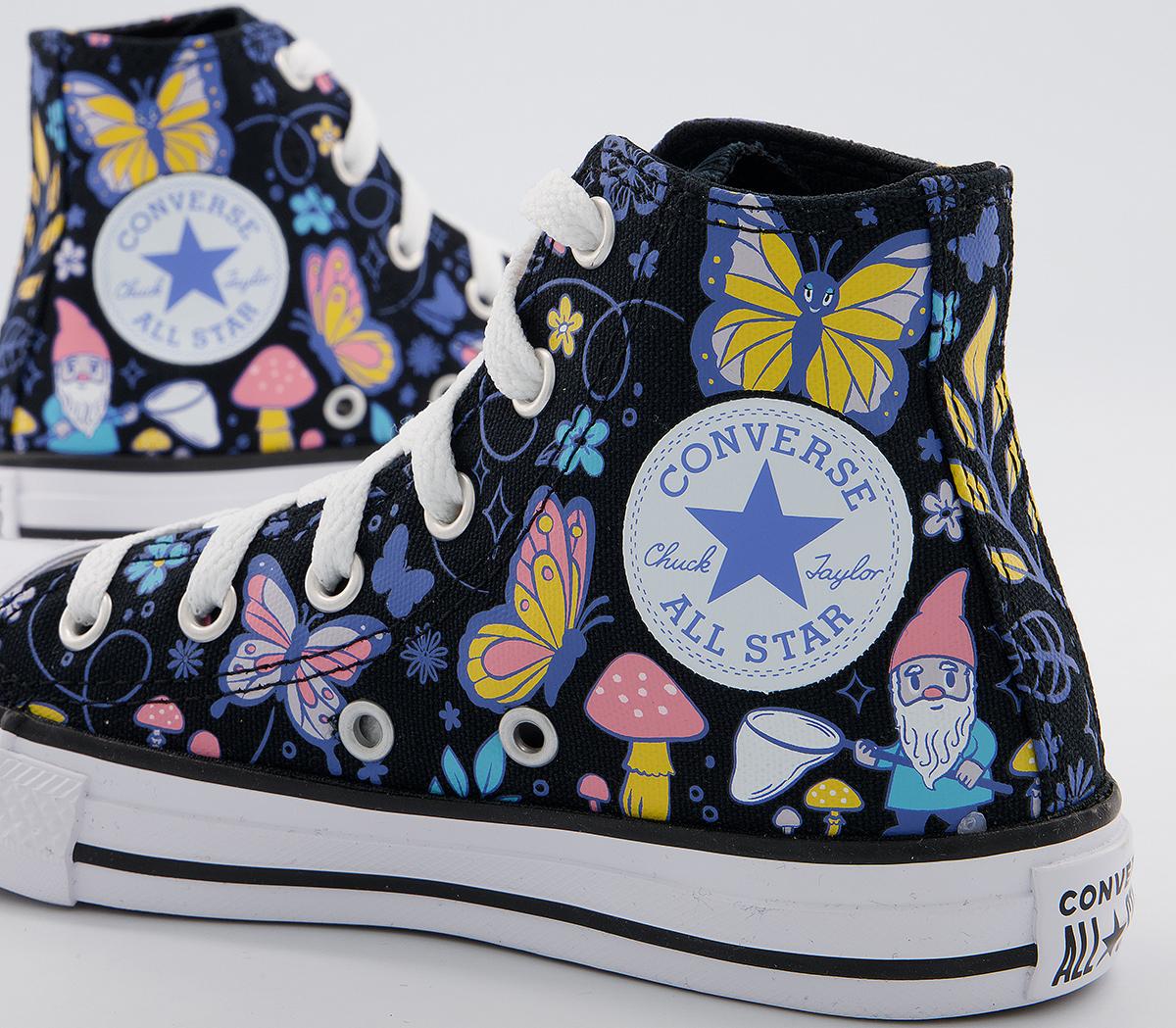 Converse All Star Hi Youth Trainers Converse All Star Hi Youth Trainers Black Bleached Cyan Pink Gaze Butterfly