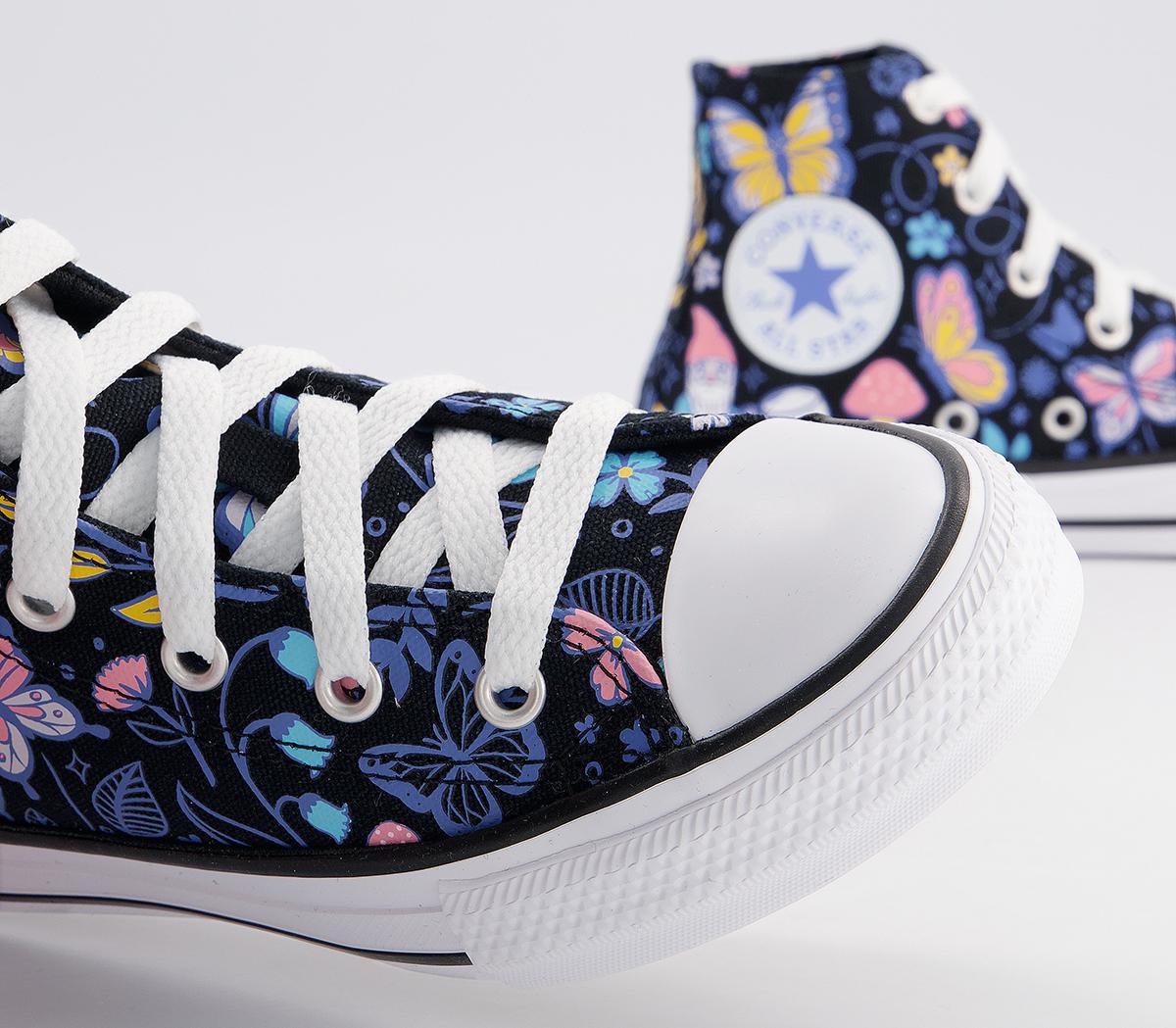 Converse All Star Hi Youth Trainers Converse All Star Hi Youth Trainers Black Bleached Cyan Pink Gaze Butterfly