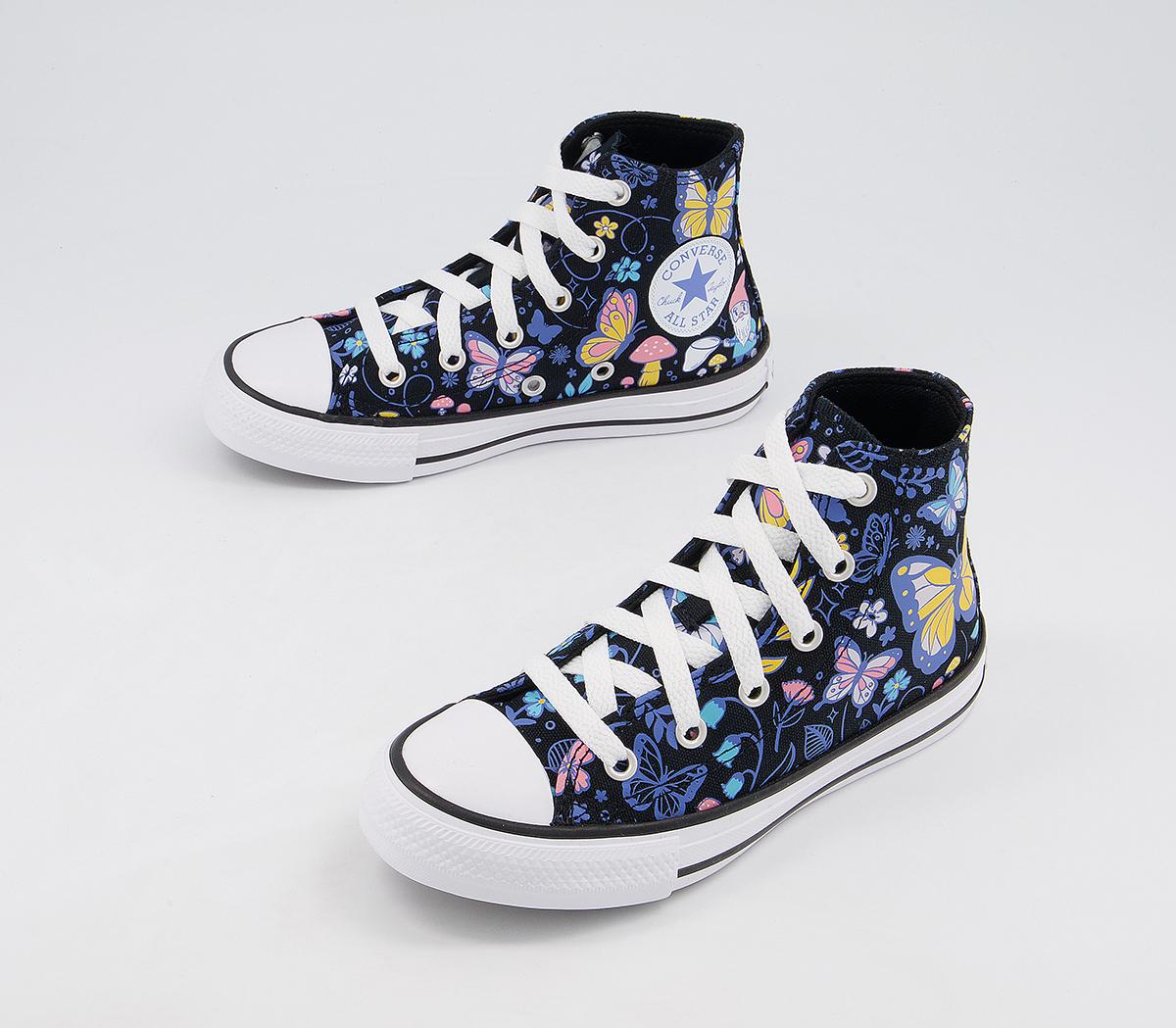 Converse All Star Hi Youth Trainers Converse All Star Hi Youth Trainers Black Bleached Cyan Pink Gaze Butterfly