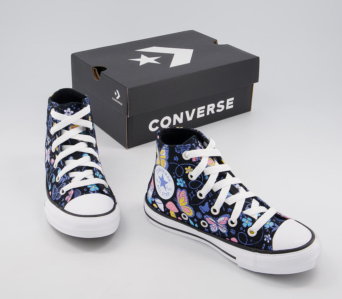 Converse All Star Hi Youth Trainers Converse All Star Hi Youth Trainers Black Bleached Cyan Pink Gaze Butterfly