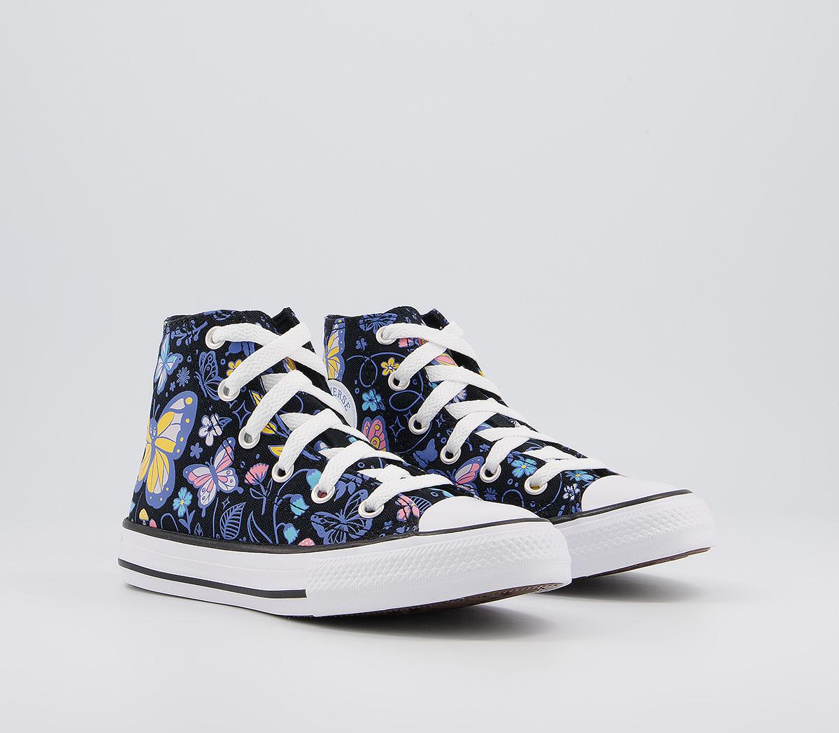 Converse All Star Hi Youth Trainers Converse All Star Hi Youth Trainers Black Bleached Cyan Pink Gaze Butterfly