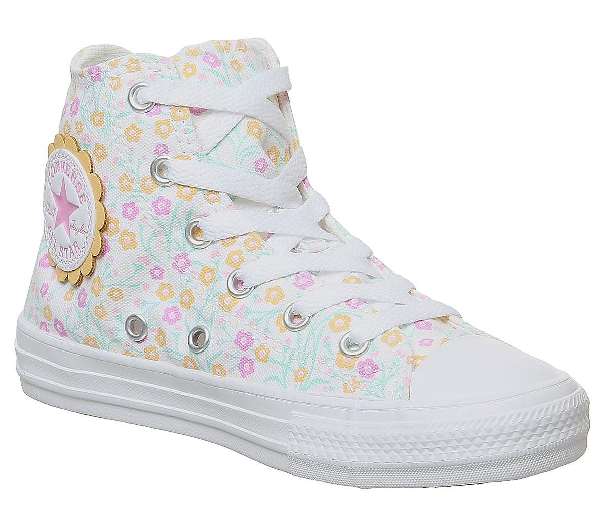 ConverseAll Star Hi Mid SizesWhite Topaz Gold Peony Pink Floral