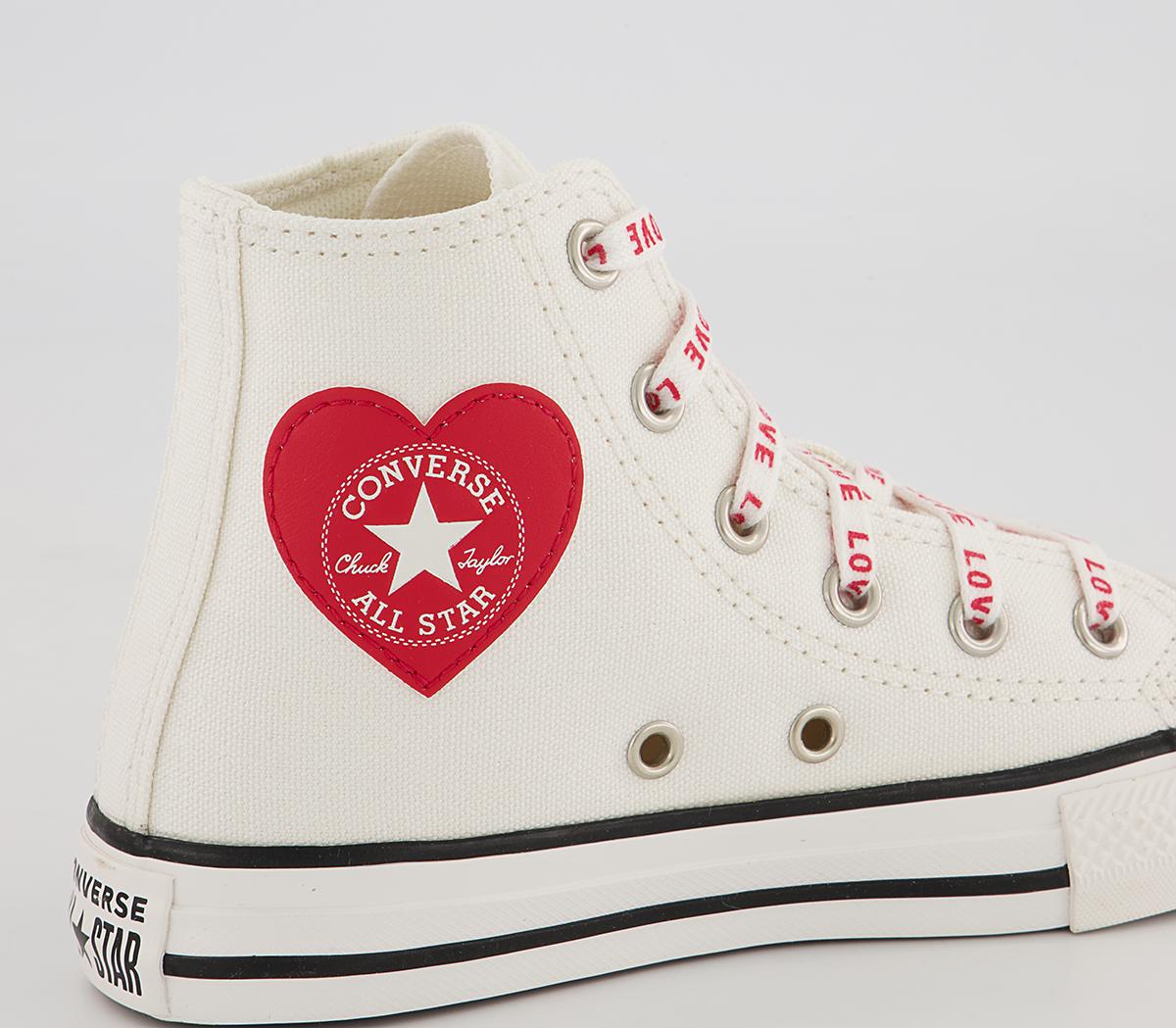 Converse All Star Hi Youth Trainers Converse All Star Hi Youth Trainers Vintage White University Red Black Heart