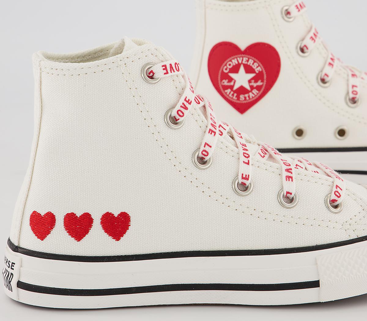 Converse All Star Hi Youth Trainers Converse All Star Hi Youth Trainers Vintage White University Red Black Heart
