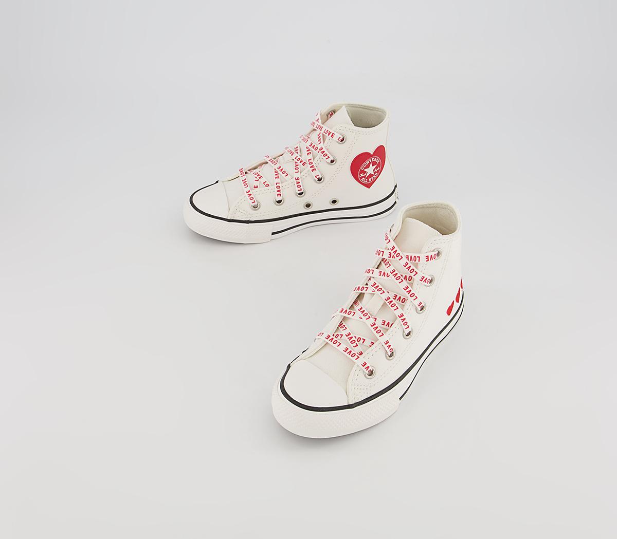 Converse All Star Hi Youth Trainers Converse All Star Hi Youth Trainers Vintage White University Red Black Heart