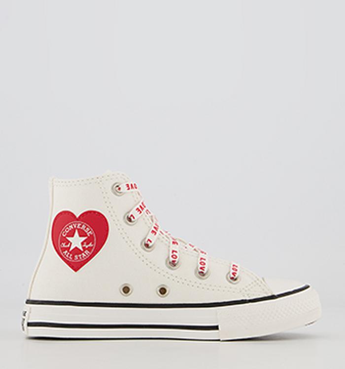 Converse All Star Hi Youth Trainers Vintage White University Red Black Heart