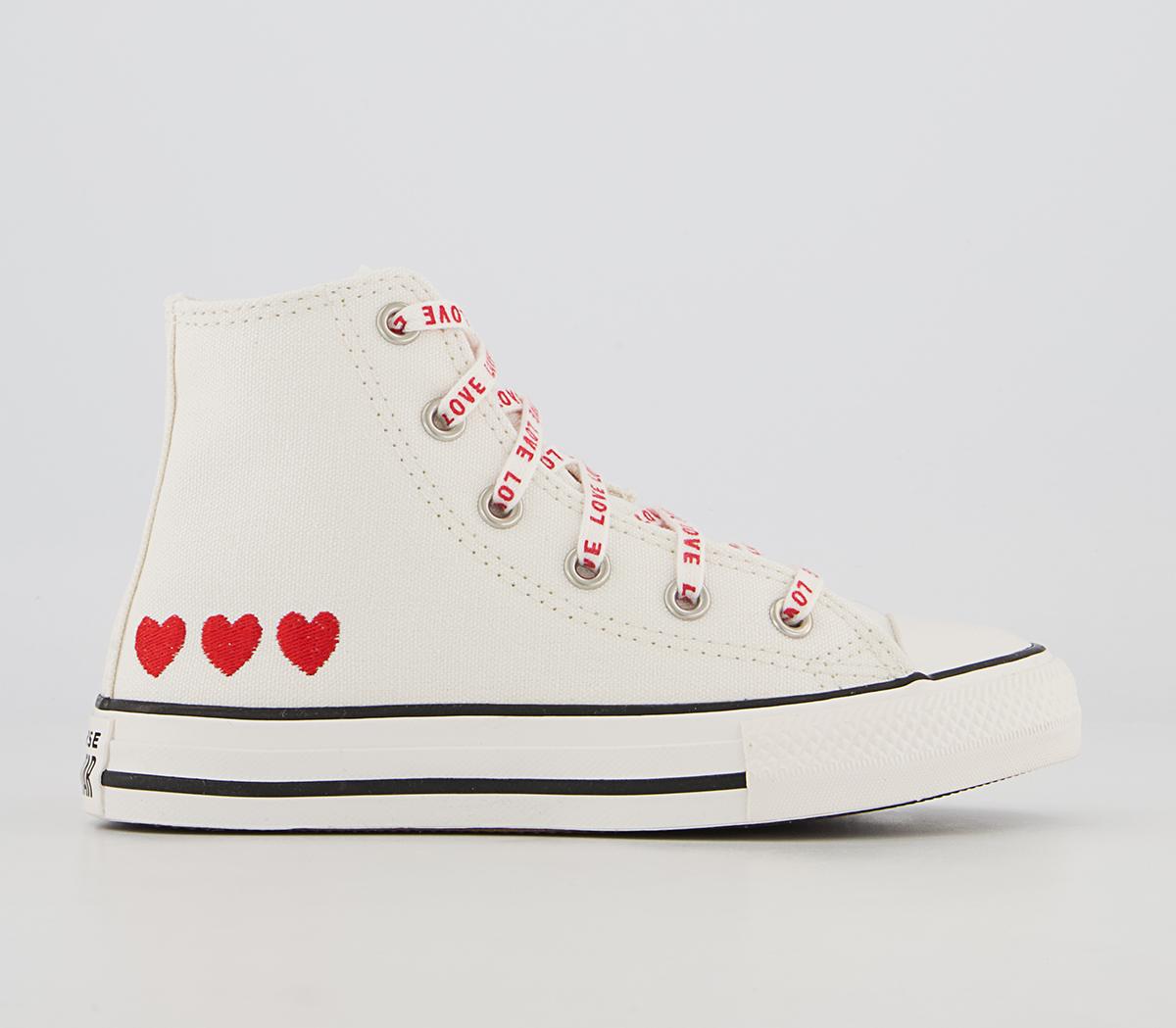 Converse All Star Hi Youth Trainers Vintage White University Red Black Heart  - Unisex