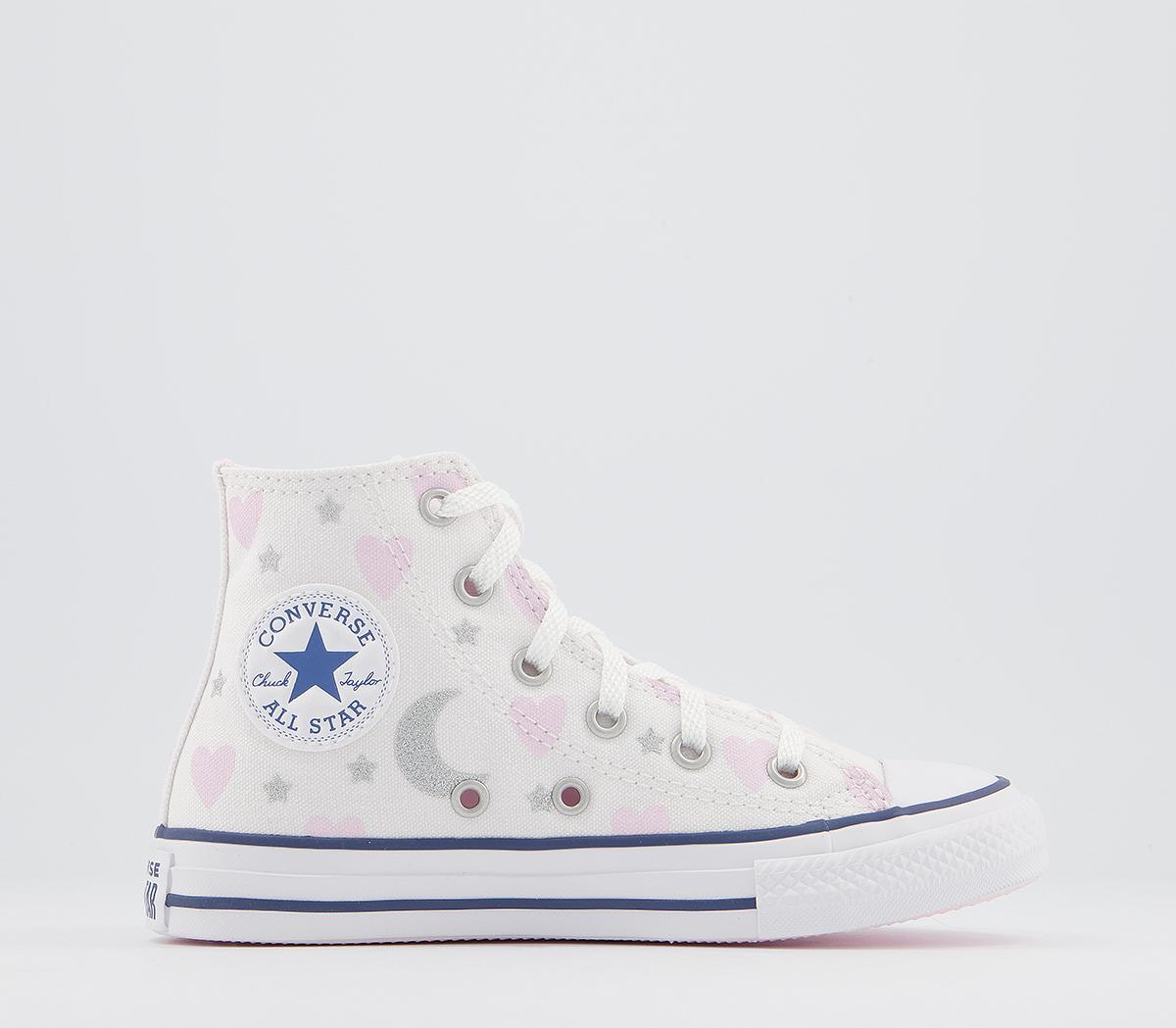 ConverseAll Star Hi Youth TrainersWhite Black Bold Pink Heart Moon