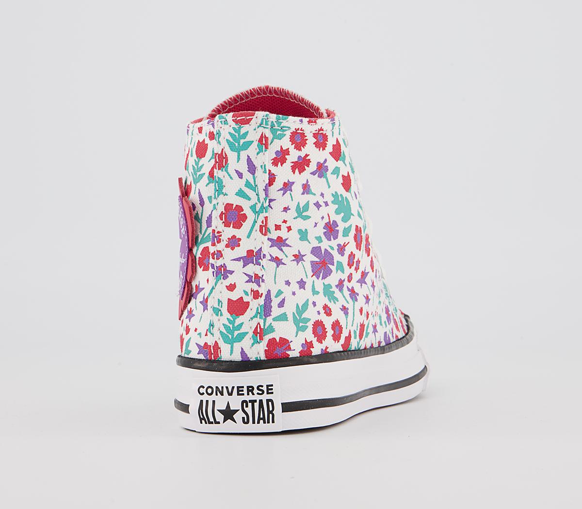 Converse All Star Hi Mid Sizes Trainers Converse All Star Hi Mid Sizes Trainers White Soft Red Pixel Purple Floral