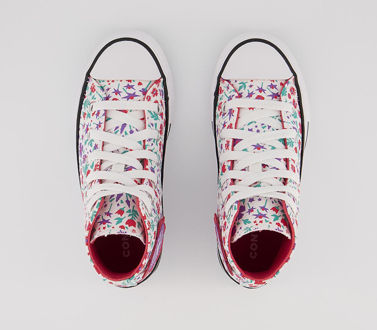 Converse All Star Hi Mid Sizes Trainers Converse All Star Hi Mid Sizes Trainers White Soft Red Pixel Purple Floral