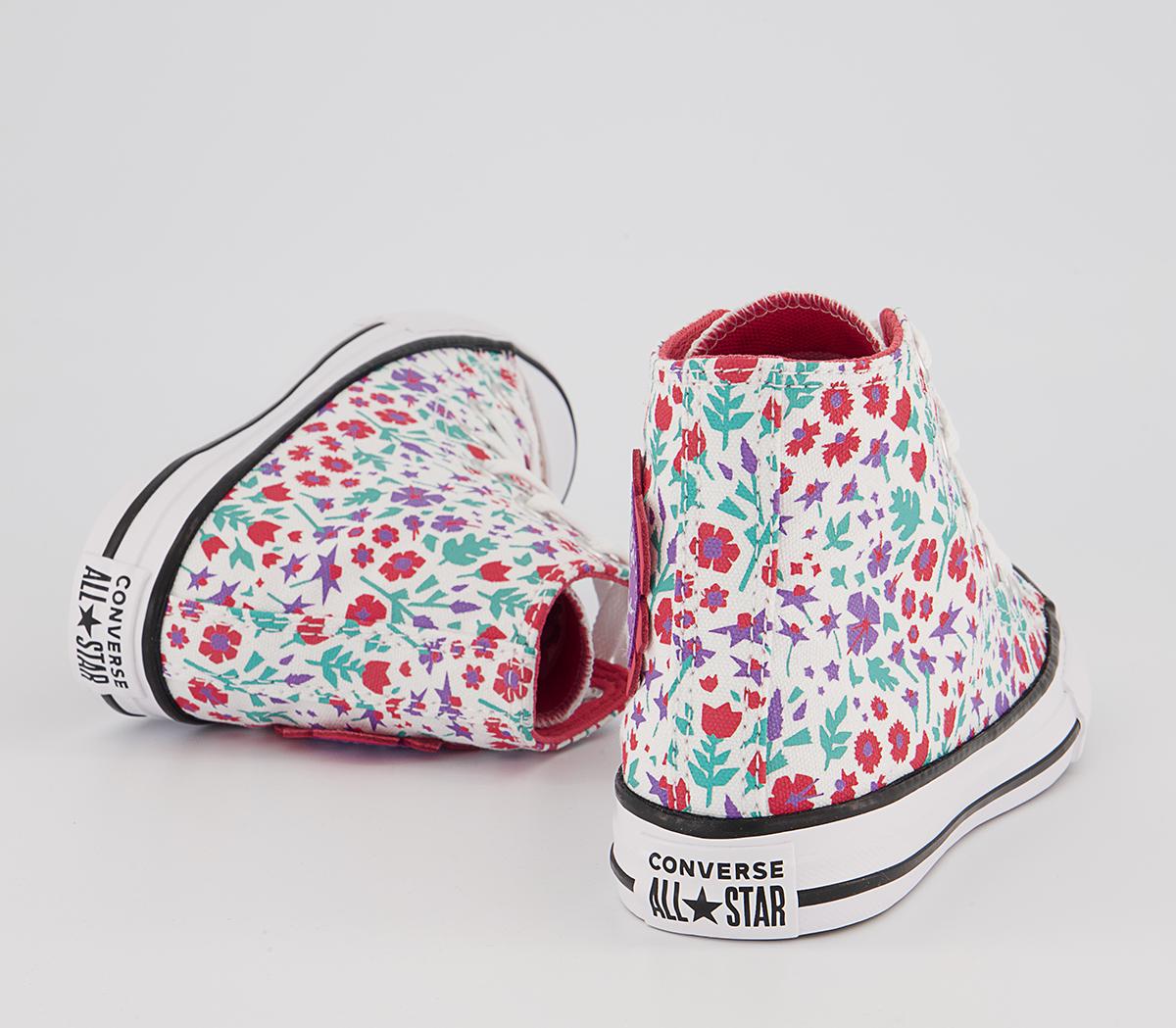 Converse All Star Hi Mid Sizes Trainers Converse All Star Hi Mid Sizes Trainers White Soft Red Pixel Purple Floral