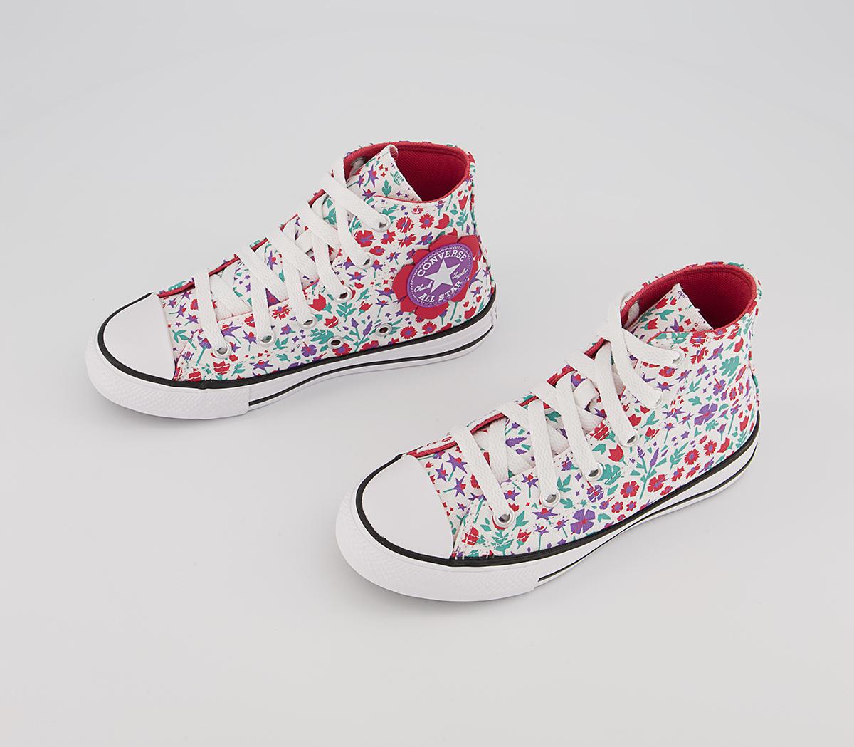Converse All Star Hi Mid Sizes Trainers Converse All Star Hi Mid Sizes Trainers White Soft Red Pixel Purple Floral