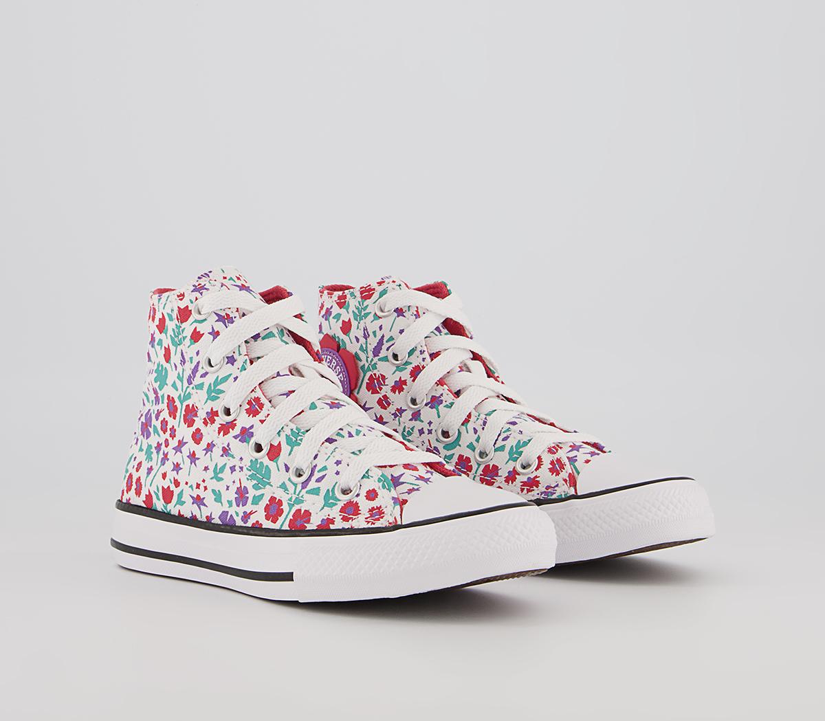 Converse All Star Hi Mid Sizes Trainers Converse All Star Hi Mid Sizes Trainers White Soft Red Pixel Purple Floral
