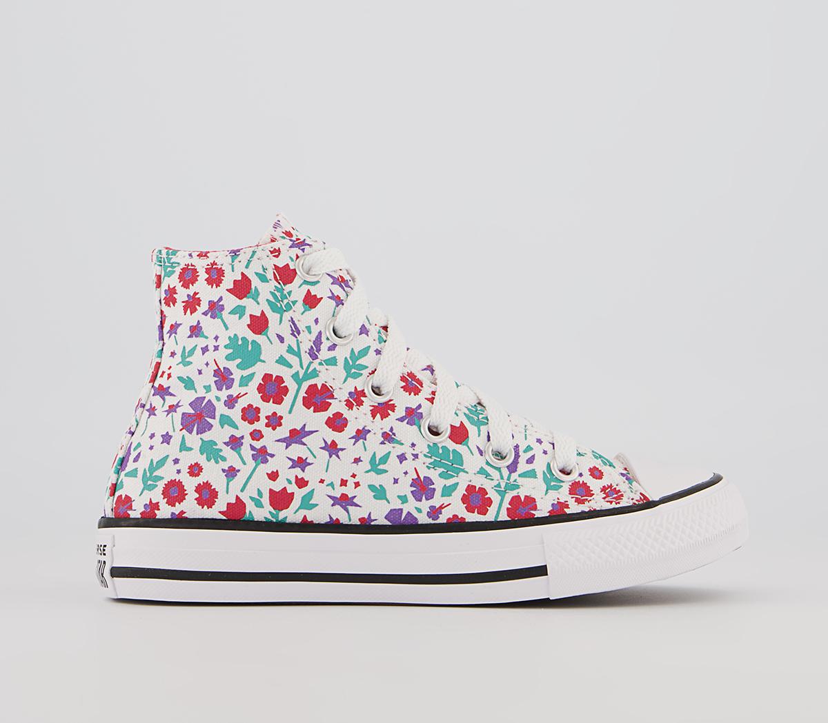 ConverseAll Star Hi Mid Sizes TrainersWhite Soft Red Pixel Purple Floral