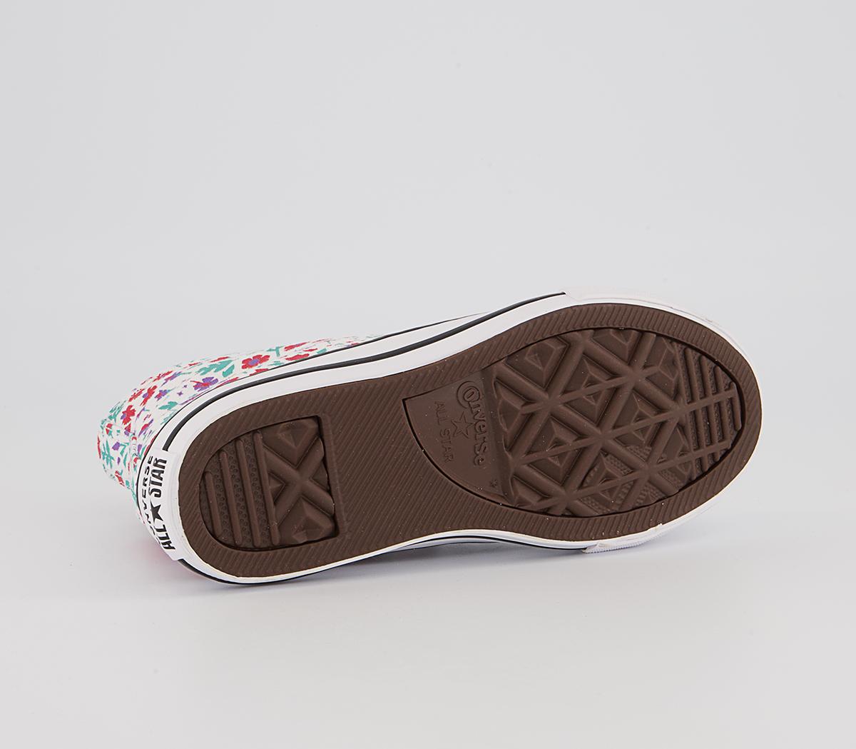 Converse All Star Hi Mid Sizes Trainers Converse All Star Hi Mid Sizes Trainers White Soft Red Pixel Purple Floral
