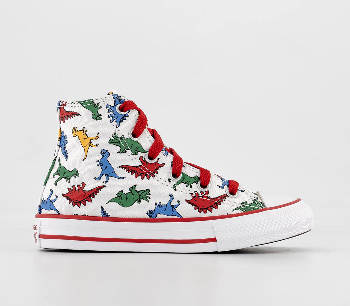 ConverseAll Star Hi Mid Sizes Trainers White Enamel Red Totally Blue Dino