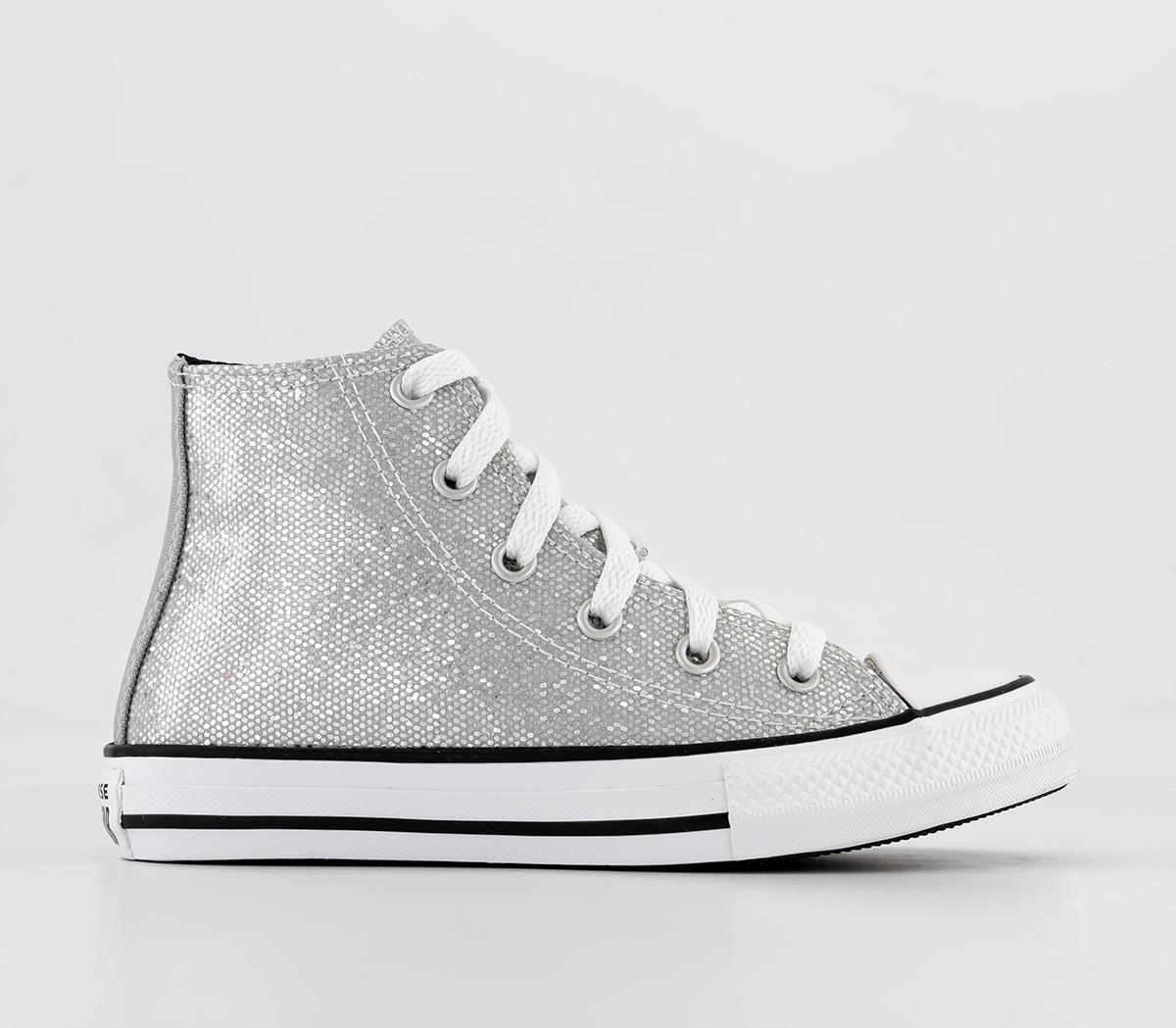 Gángster Opaco solapa Converse All Star Hi Mid Sizes Trainers Silver Ash Stone Black Glitter -  Unisex