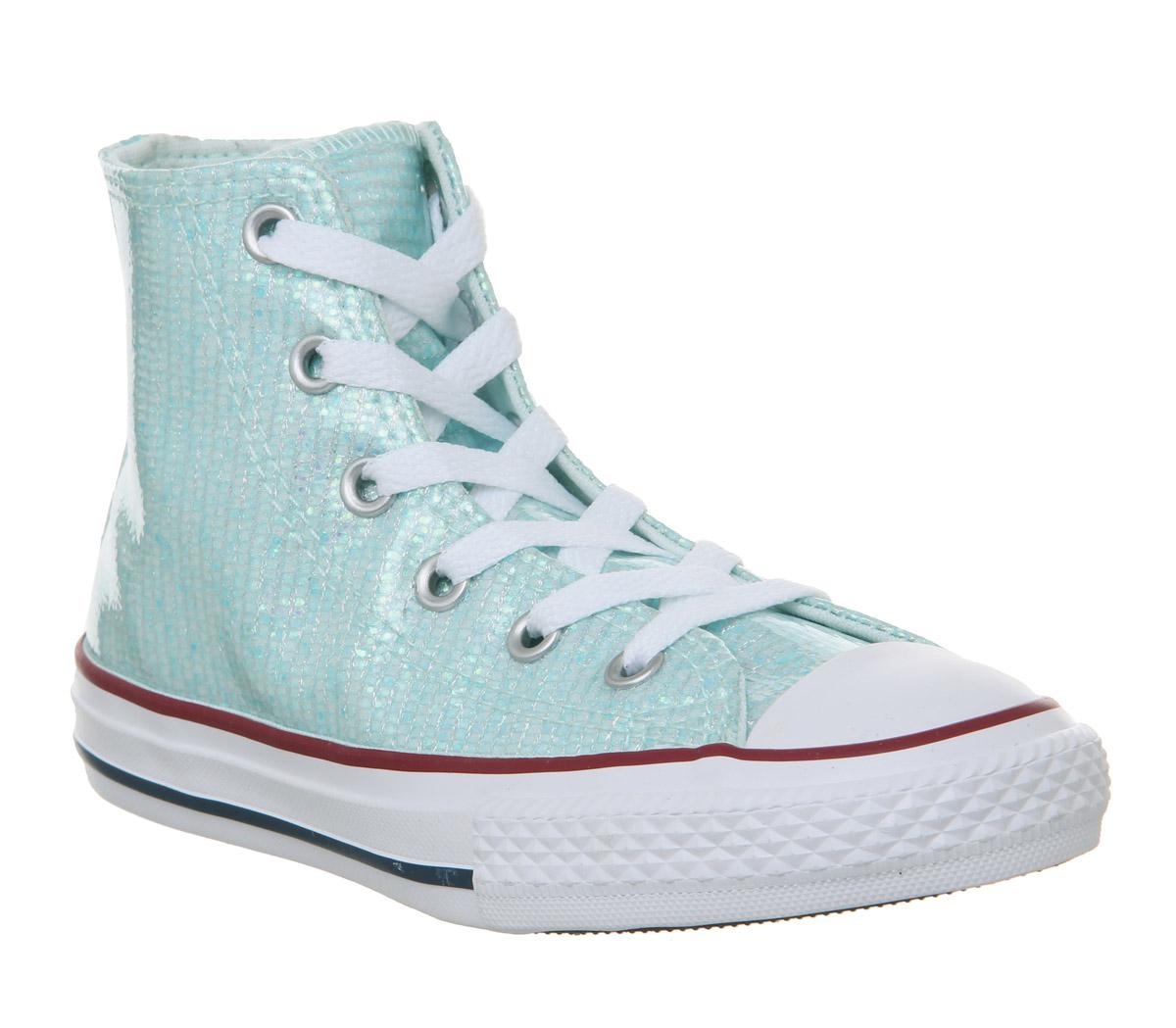 ConverseAll Star Hi Mid Sizes TrainersTeal Tint Glitter White