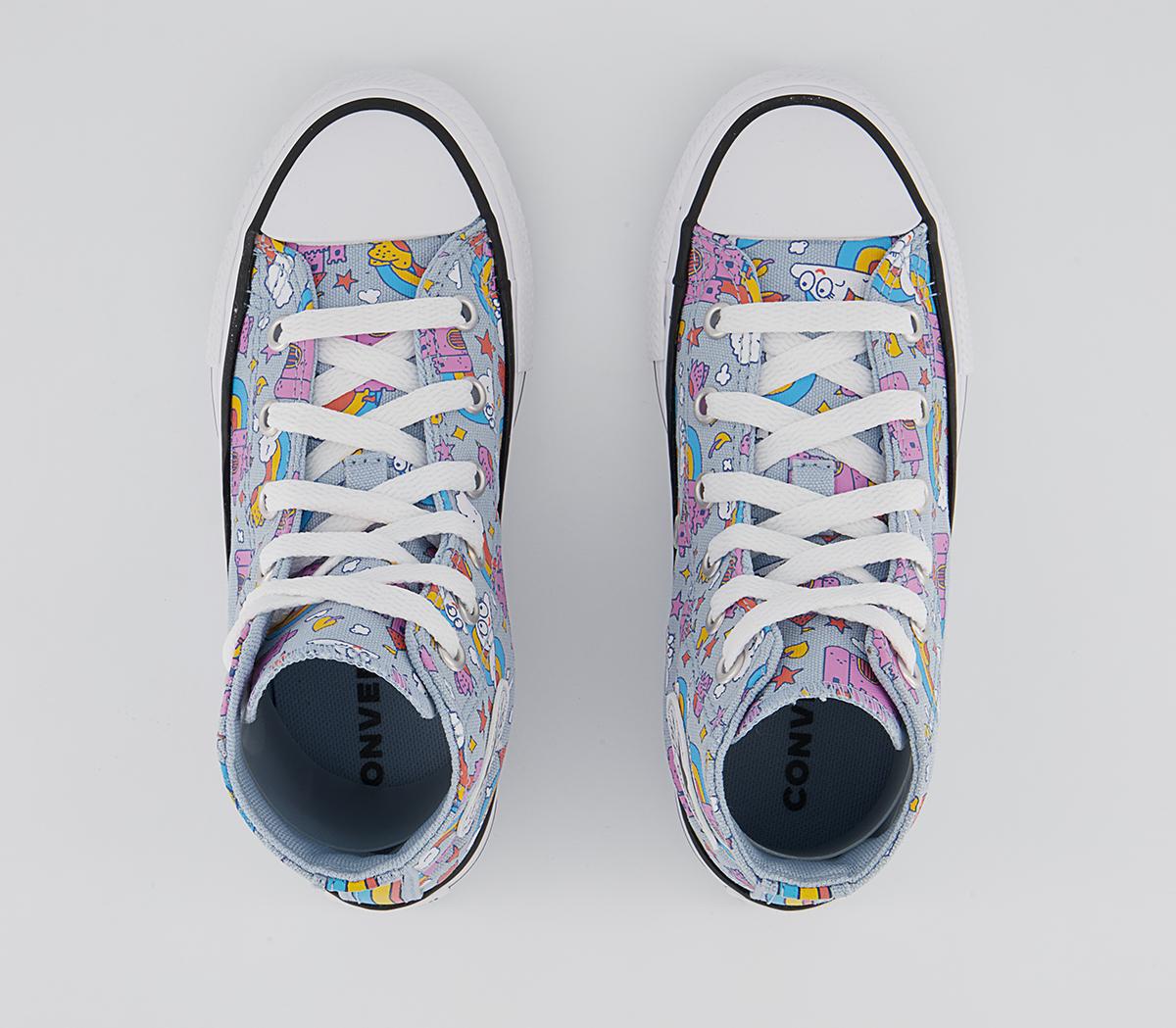 Converse All Star Hi Mid Sizes Trainers Converse All Star Hi Mid Sizes Trainers Lt Armory Blue Pink Rainbow Castles