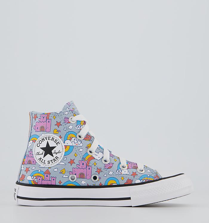 Converse All Star Hi Mid Sizes Trainers Lt Armory Blue Pink Rainbow Castles