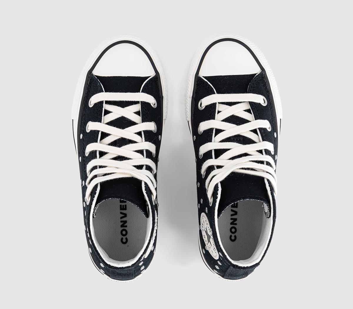 ConverseAll Star Hi Mid Sizes TrainersBlack Vintage White Stud