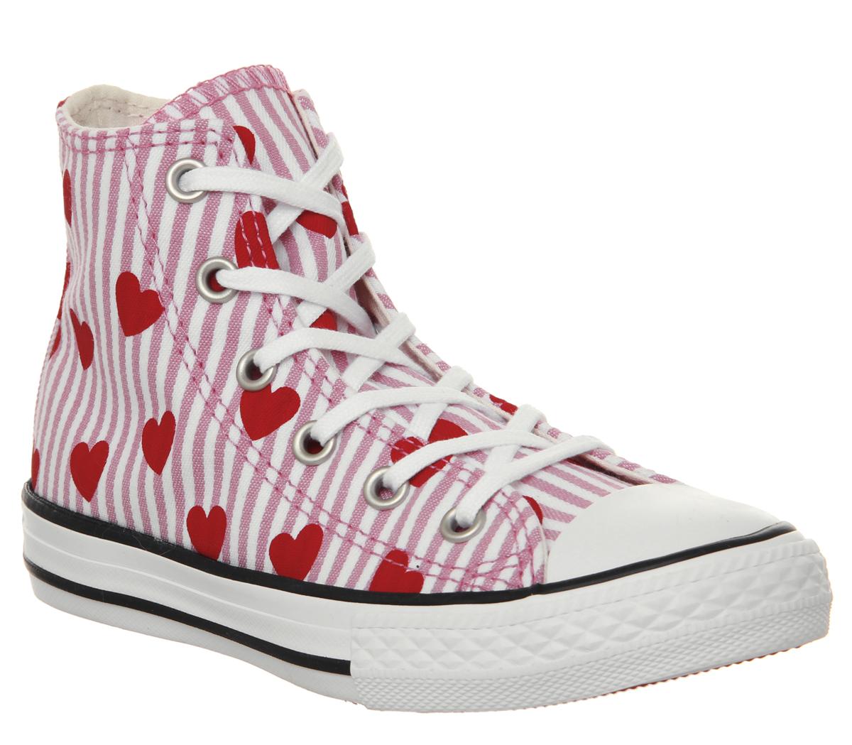 Converse All Star Hi Mid Trainers Pink Stripe Red Heart - Unisex