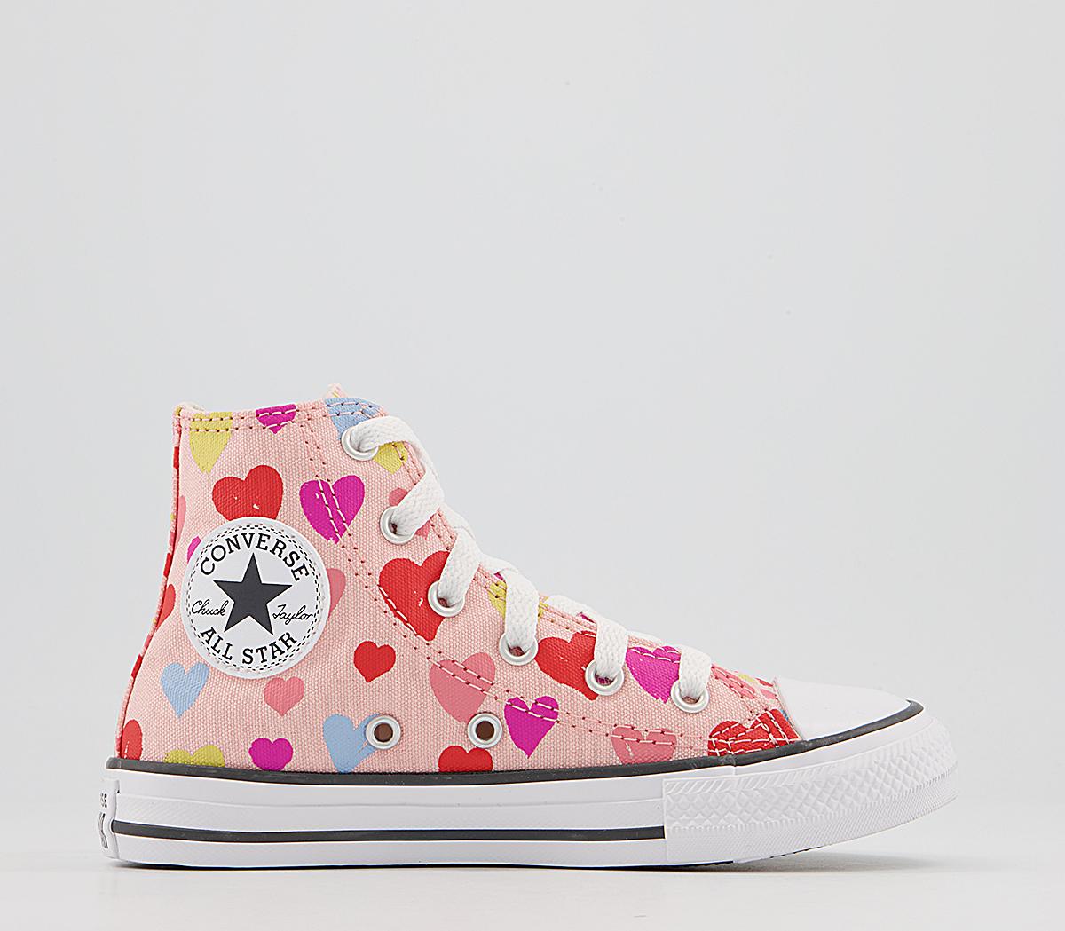 ConverseAll Star Hi Youth TrainersStorm Pink Natural Ivory Storn White Hearts
