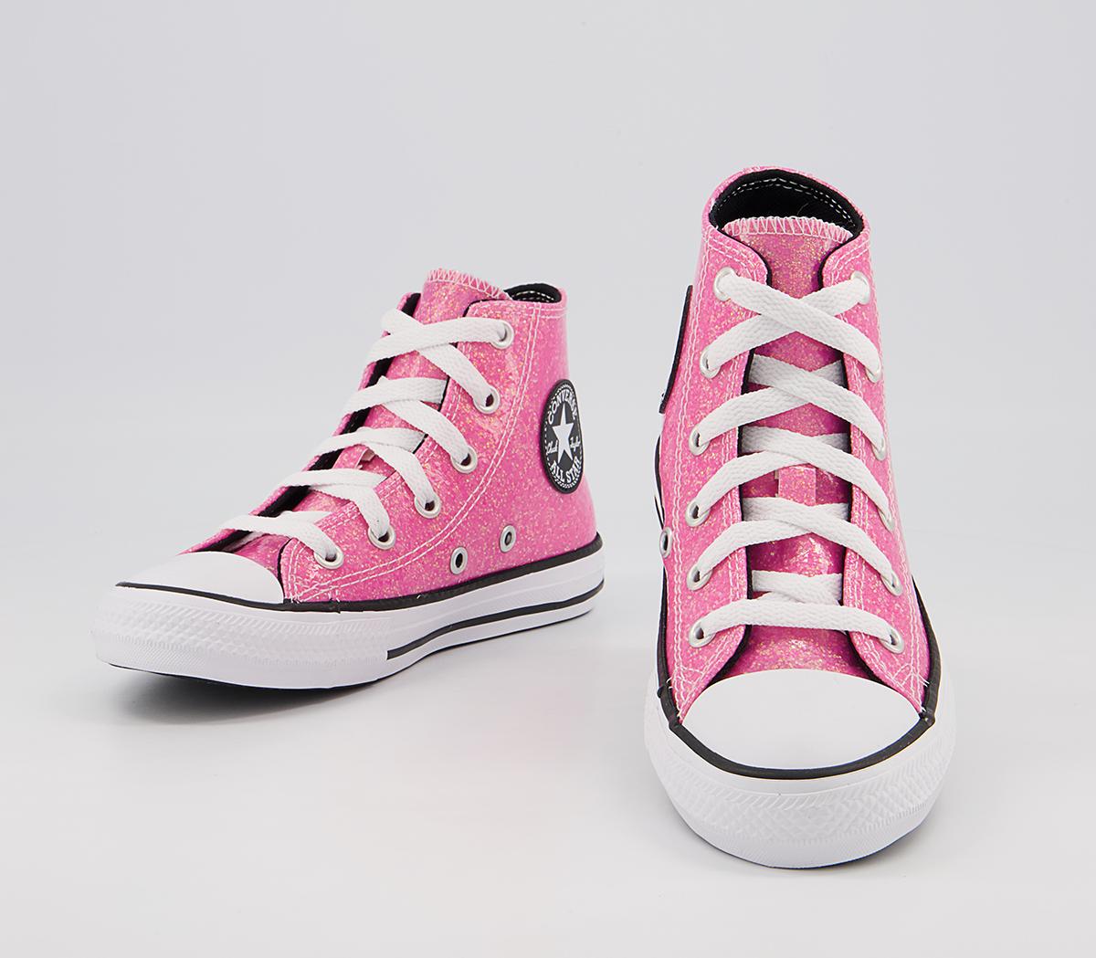Converse All Star Hi Youth Trainers Pink Black White Glitter - Unisex