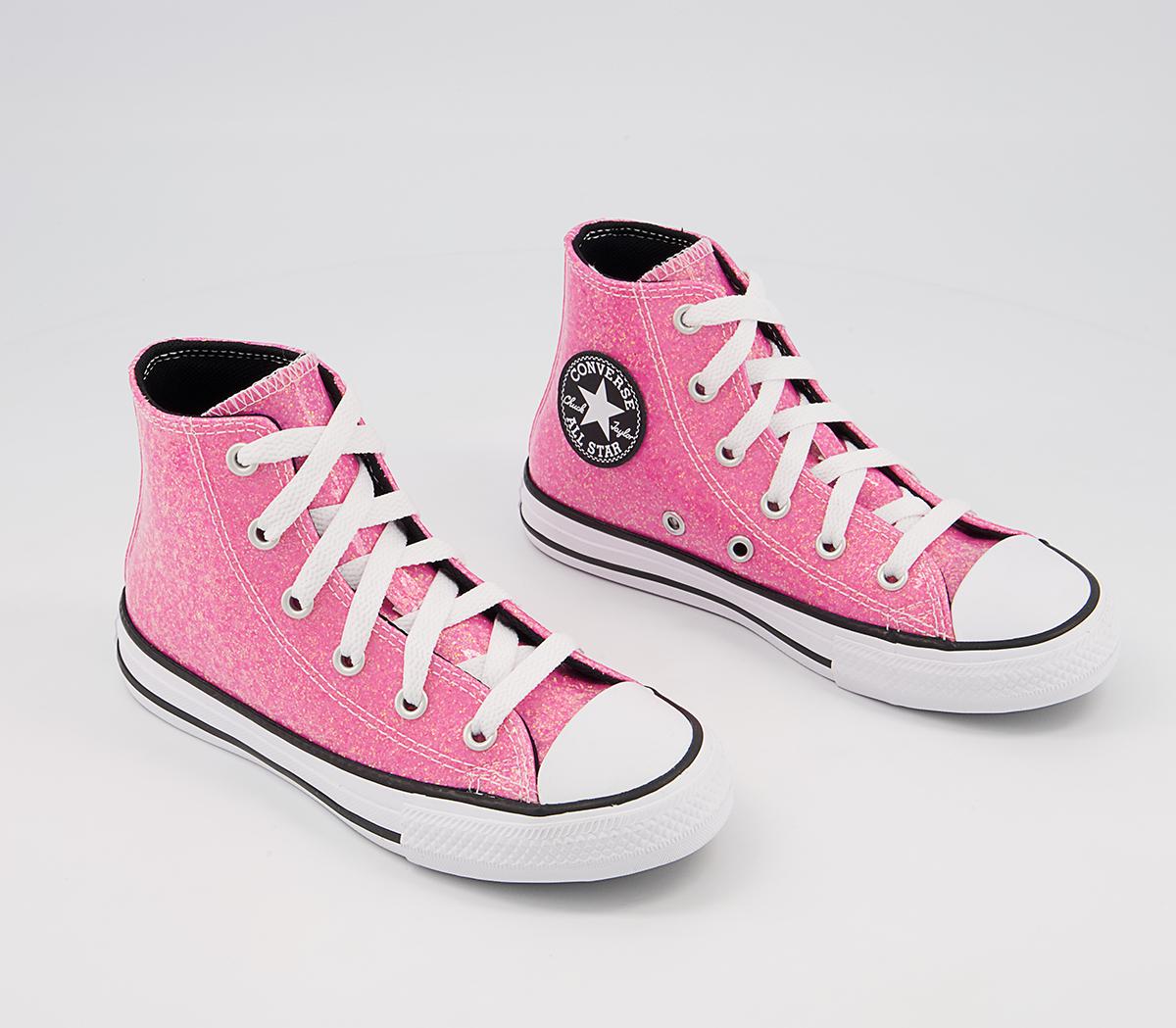 Converse All Star Hi Youth Trainers Converse All Star Hi Youth Trainers Pink Black White Glitter