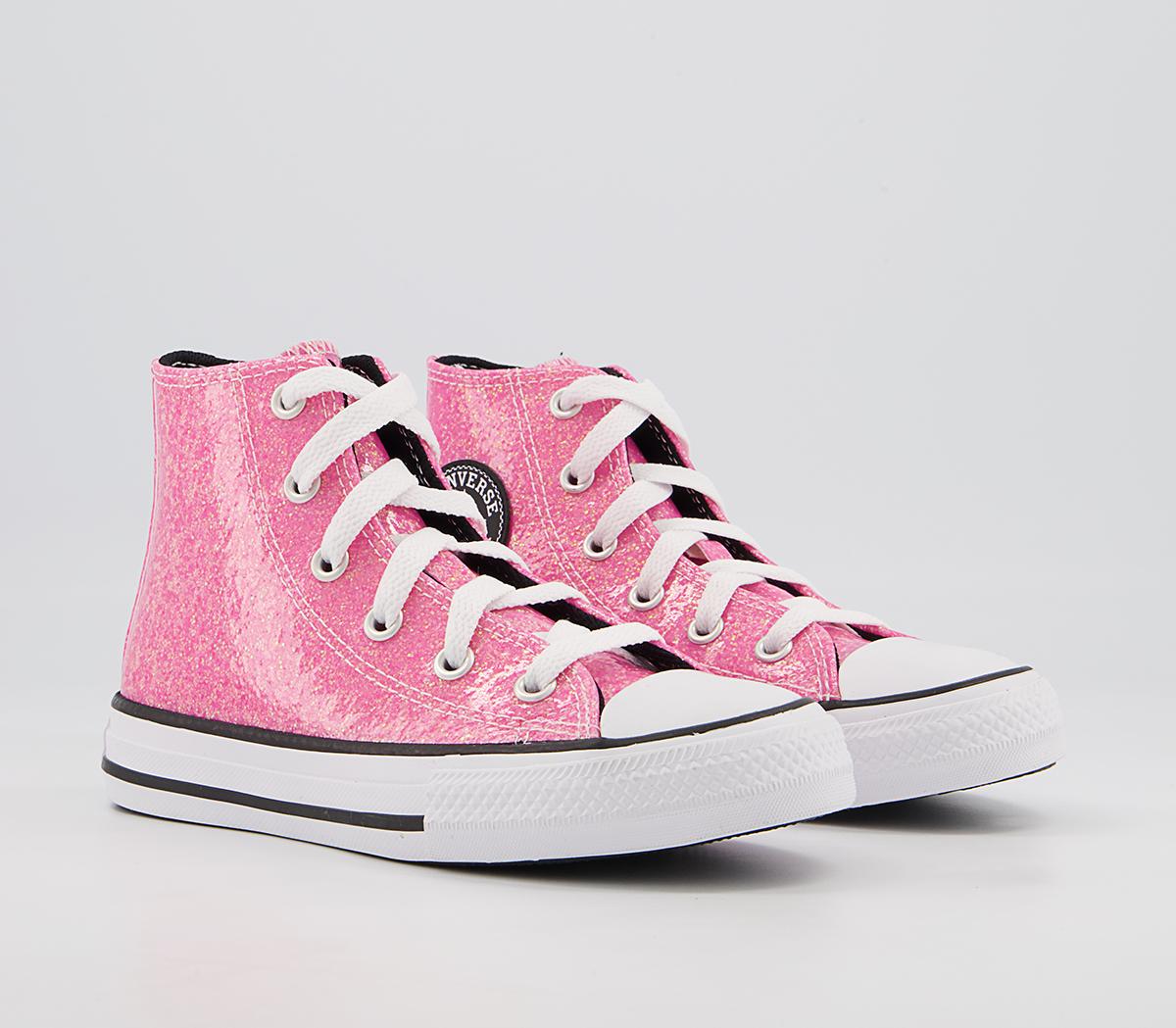 Converse All Star Hi Youth Trainers Converse All Star Hi Youth Trainers Pink Black White Glitter