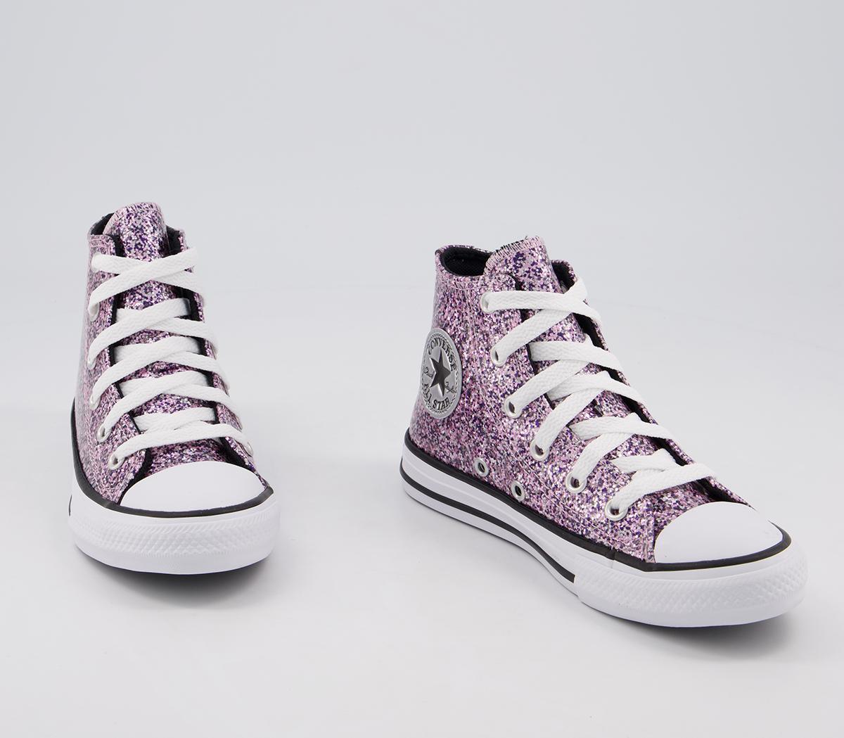 Converse All Star Hi Mid Sizes Bright Lilac Black Glitter Unisex