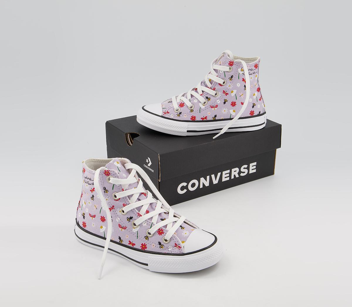 ConverseAll Star Hi Youth TrainersInfinite Lilac White Black Nature Bug