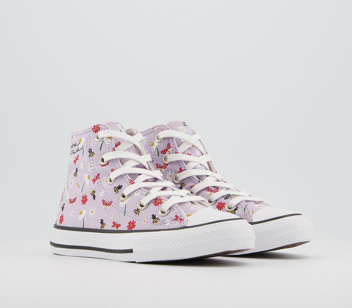 ConverseAll Star Hi Youth TrainersInfinite Lilac White Black Nature Bug