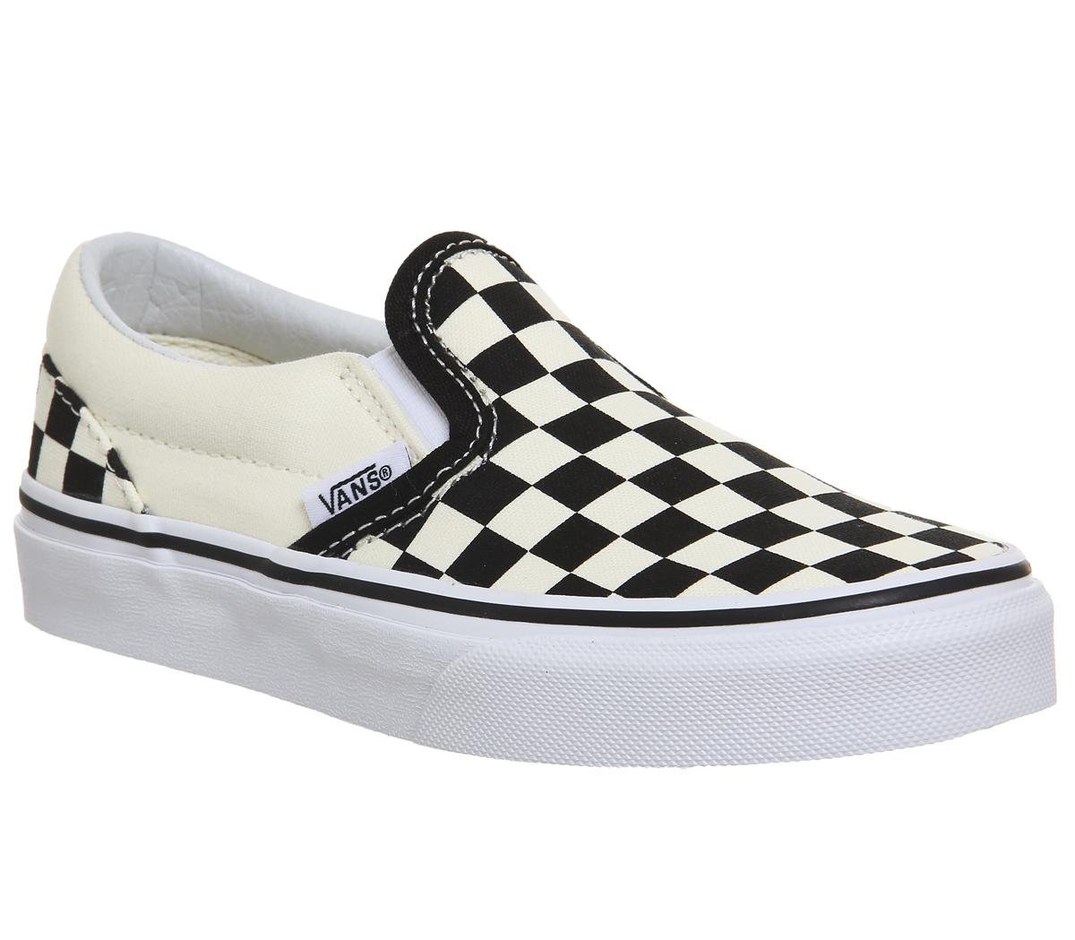 Black on black checkered slip best sale on vans